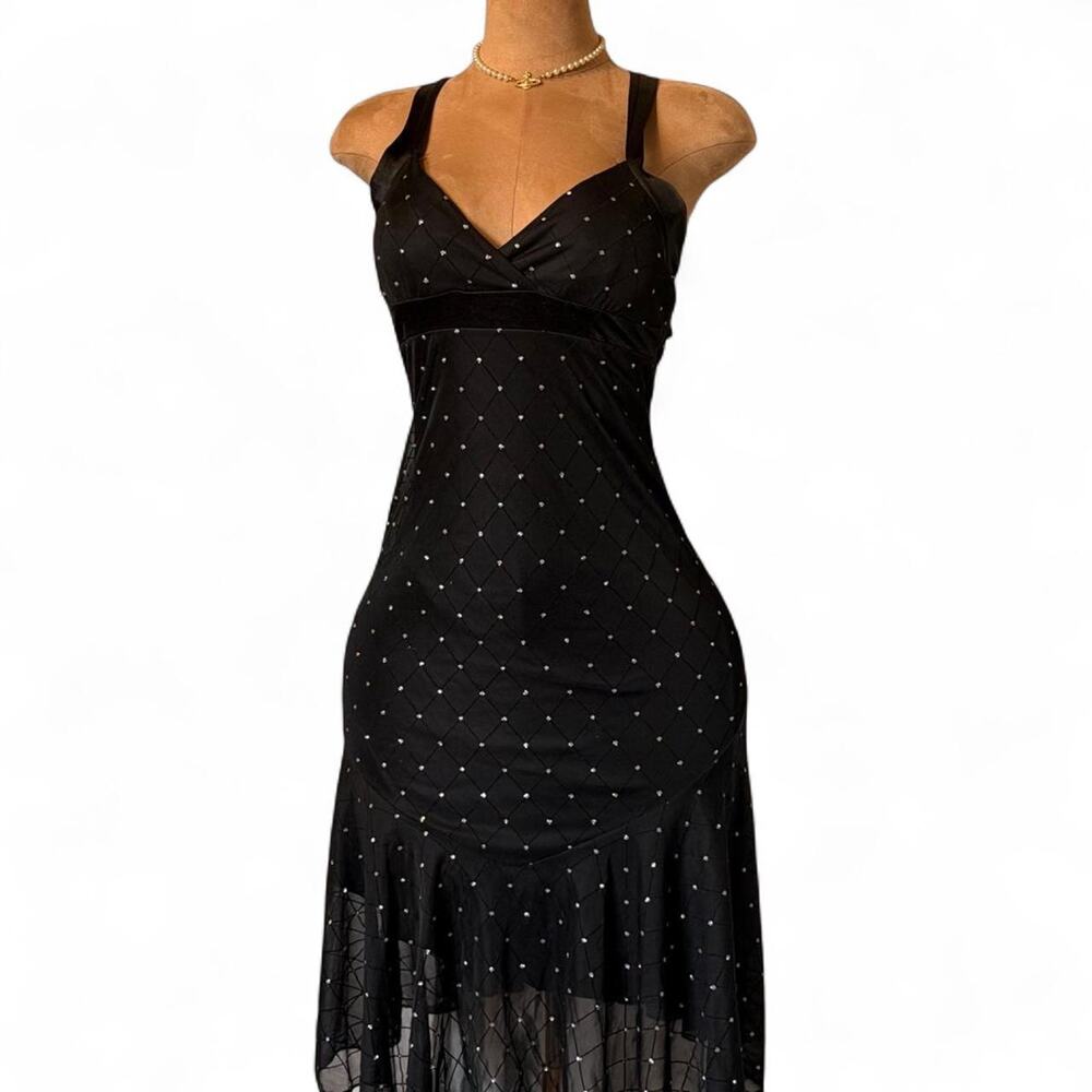 Vintage style black rhinestone mesh midi